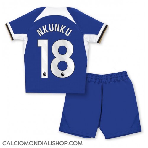 Maglie da calcio Chelsea Christopher Nkunku #18 Prima Maglia Bambino 2023-24 Manica Corta (+ Pantaloni corti)